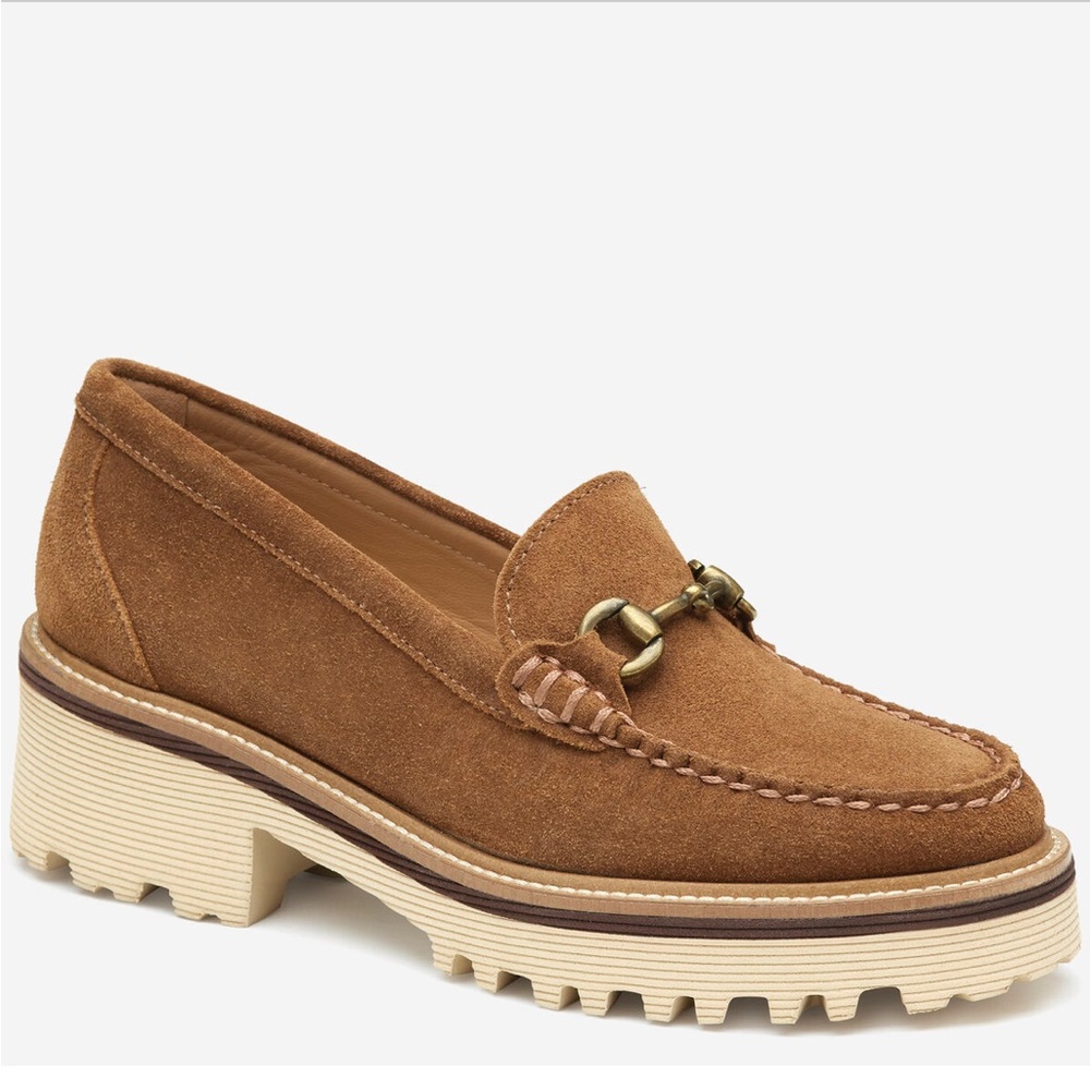 Johnston & Murphy Emmalynn Cognac Suede Loafers with Metal Horsebit